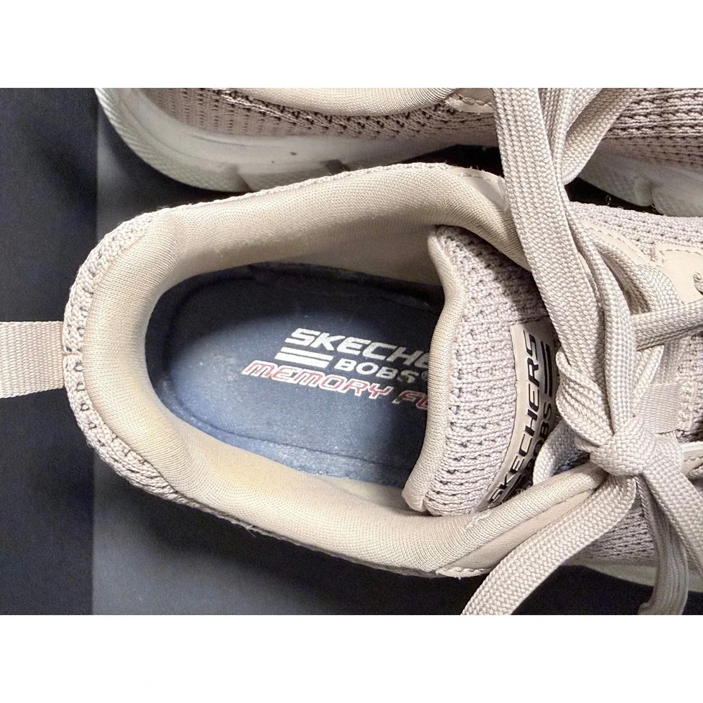 Skechers Bobs Sport Squad Tan Knit Memory Foam Sneakers Womens Shoes Size 6